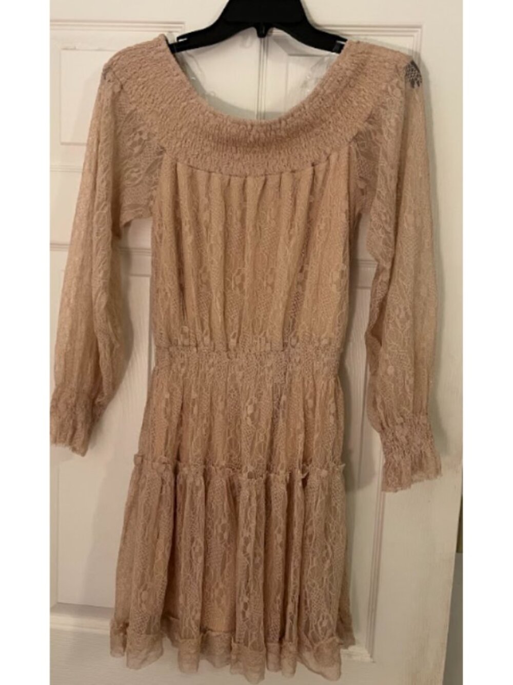 JUST ME Off The Shoulder Pink Lace Dress S Wedding Party Round neck, lined mini